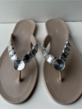 Holster Jelly Love Flip Flops Sandals Tan Beige Jeweled Rhinestone Women’s 10